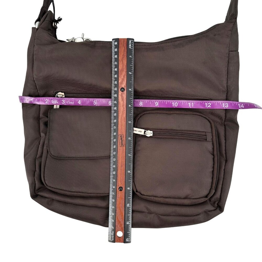 NWT Travelon Anti-Theft Bucket Tote Bag Multiple Zipper Pockets Brown - Picture 6 of 13